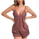 thumbnail image 1 of Mujeres Seda Pijamas Conjunto Pantalones Cortos Encaje Casual Recorte, Pendiente Cuello en V Hielo Seda Dos Piezas de Ropa de Dormir, 1 of 6
