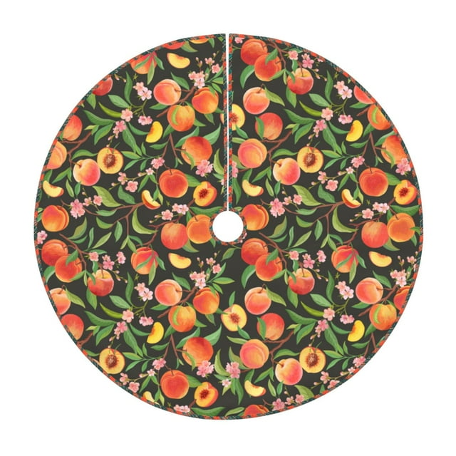 Fotbe Fruits Peach Pattern Christmas Tree Skirt, Tree Skirts Plush Christmas Decorations, Christmas Tree Skirts Xmas Decorations Holiday Party Decor-48"