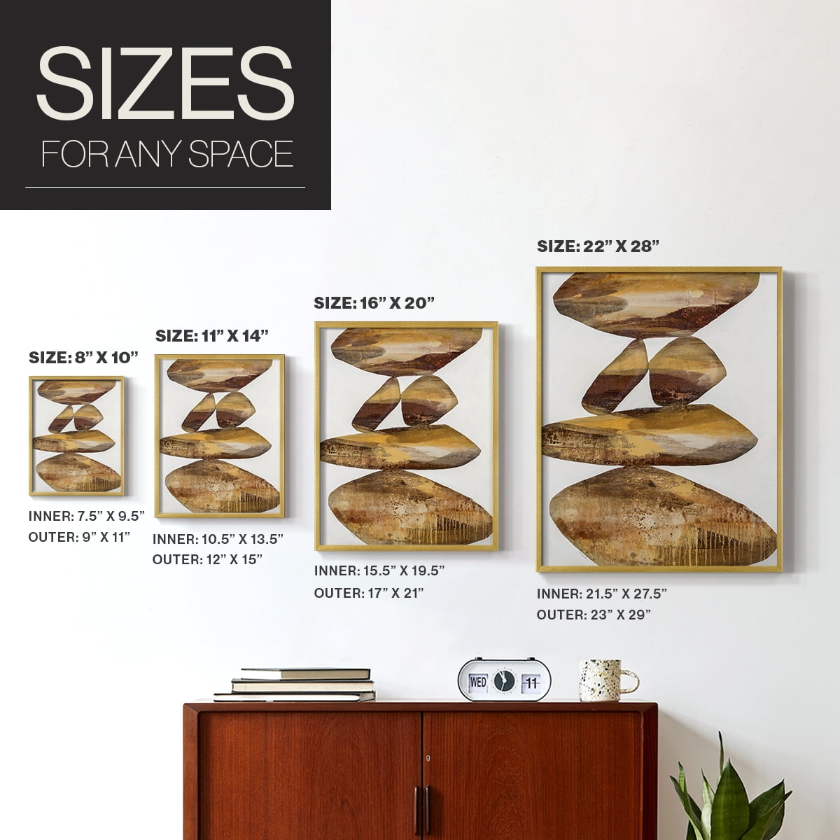 Rocks I in Gold Solid Wood 22 x 28 Framed Print