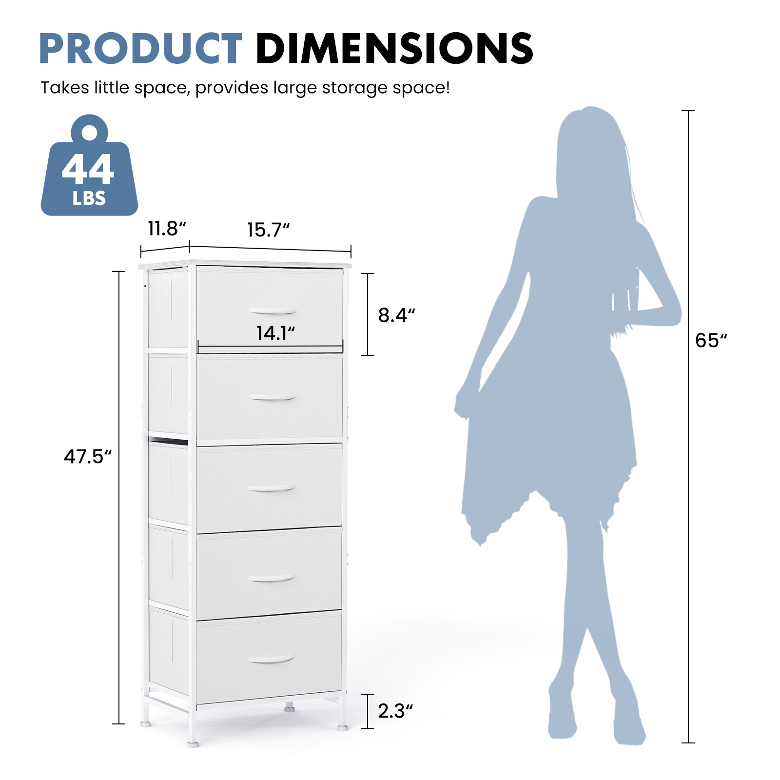 CONCETTA 5 Fabric Storage Cabinet, TV Stand, Clothing Storage, Living Room And Bedroom, White