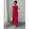 thumbnail image 5 of Red One Shoulder Asymmetric Maxi Dress With Ruched Waist, Elegant Formal Evening Dress For Casual Vacations And Romantic Dates, 5 of 7