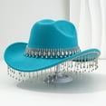 thumbnail image 2 of HNMKIU Stylish Cowboy Hat for Women with Large Round Gemstone Fringe Rhinestone Decorations for Parties and Western Events Women's Hats & Caps 01_Light Blue,One Size, 2 of 3