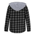 thumbnail image 6 of Mens Plaid Hooded Shirt Button Down Long Sleeve Flannel Hooded Shackets with Pocket Casual Drawstring Hoodie Jacket (XL, Dark Gray), 6 of 7