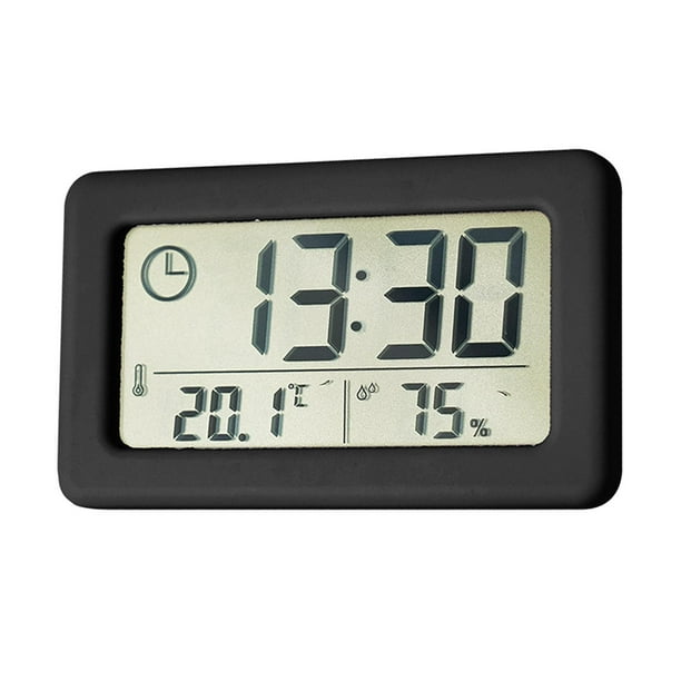 Reloj despertador digital moderno con higrómetro y pantalla LCD para colgar, silencioso, para habitación infantil. C negro