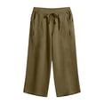 thumbnail image 6 of Womens Cotton Linen Straight Leg Capri Pants with Pockets, Mid Waisted Elastic Waist Loose Fit, Casual Summer Trousers, Beach Outdoor Lounge Cropped Pants for Women | UKHCCC,Army Green L, 6 of 8
