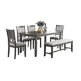 thumbnail image 3 of Grey Finish 6pc Dining Set Solid wood Upholstered Cushion Chairs Dining Table 4x Side Chairs And 1x Bench Dining Room Furniture, 3 of 7