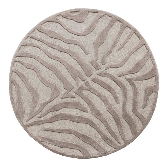 Ox Bay Gael 8' Round Beige/Gray Zebra Print Handmade Wool Indoor Area Rug