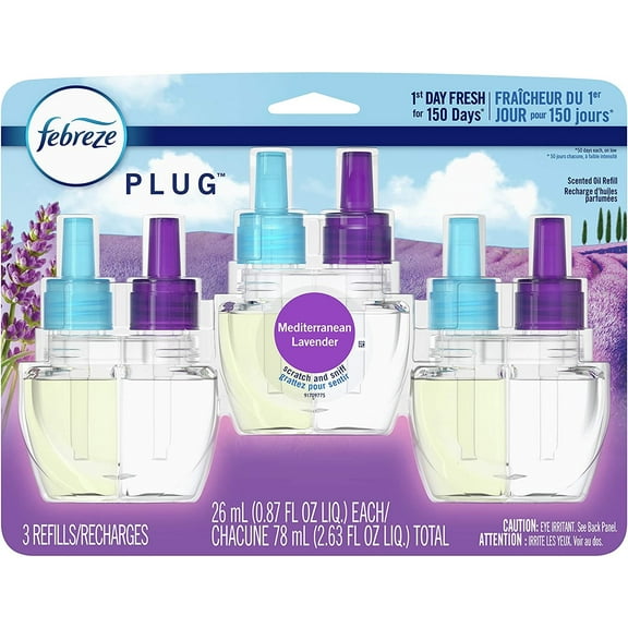 Febreze Plug in Air Freshener and Odor Eliminator, Scented Oil Refill, Mediterranean Lavender, 3 Count (Pack of 2)