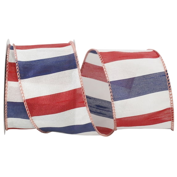 Reliant Ribbon - 93103W-653-40F, American Dupioni Bar Wired Edge Ribbon, Red/white/blue, 2-1/2 Inch, 10 Yards