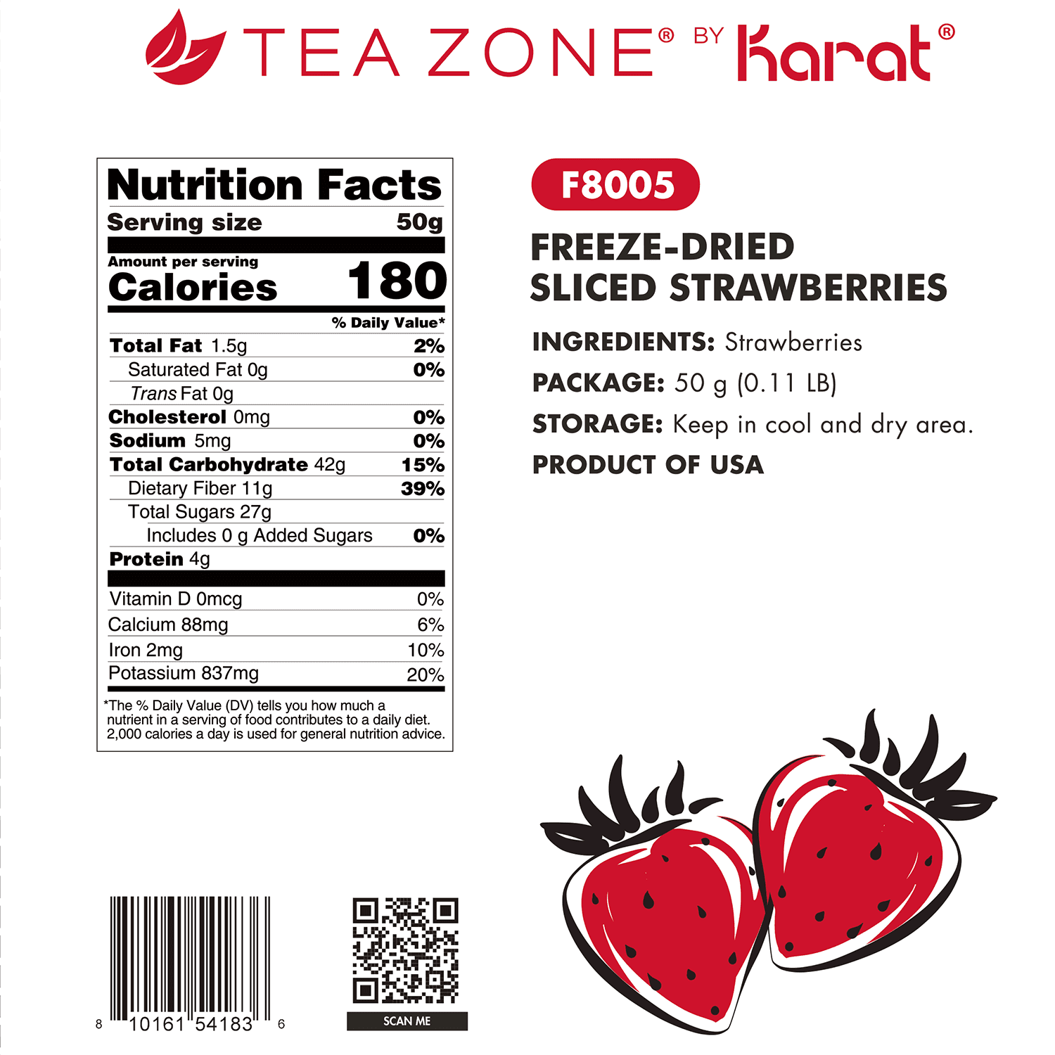 [12 Pack] Tea Zone Freeze-Dried Strawberry, Sliced - 1.76 oz