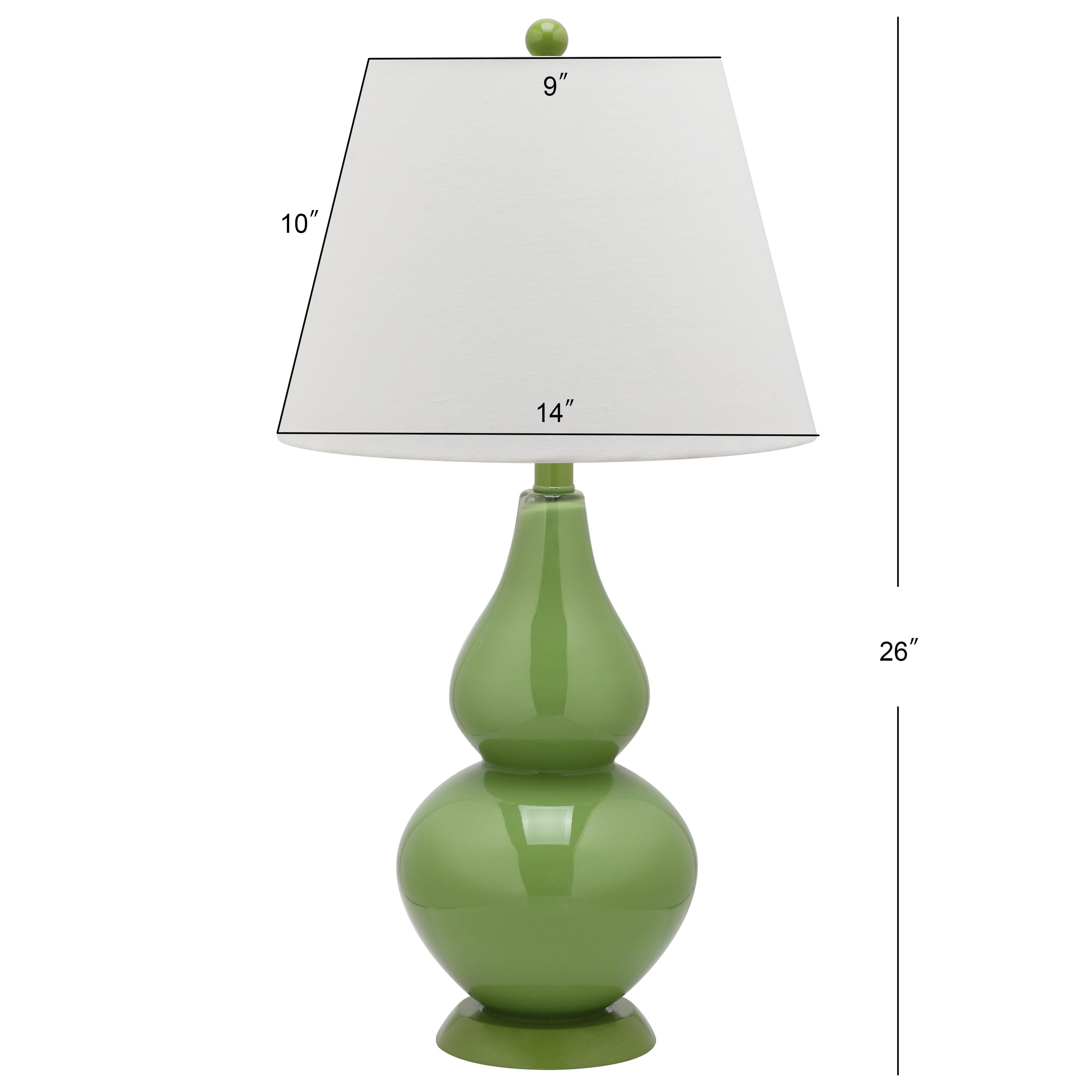 SAFAVIEH Cybil 26 in. Green Glass Table Lamp with Off-White Cotton Shade, Set of 2