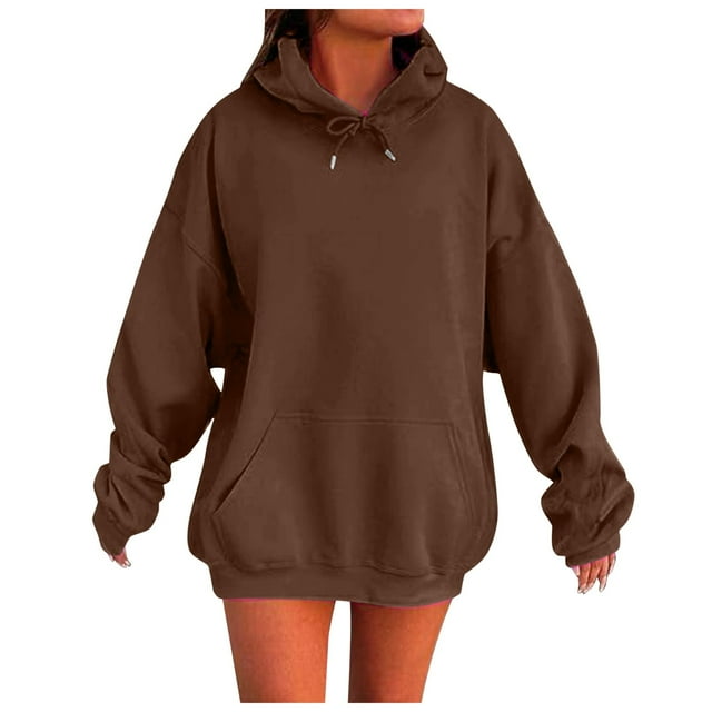 Women's Solid Color Drop Shoulder Hoodie - Soft, Durable, with Pockets, Versatile for Any Occasion, Machine Washable