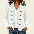 thumbnail image 5 of Cmfcve Women's Denim Jacket Ruffled Trim Long Sleeve Jean Coat Double Breasted Casual Outwear with Pockets, 5 of 8
