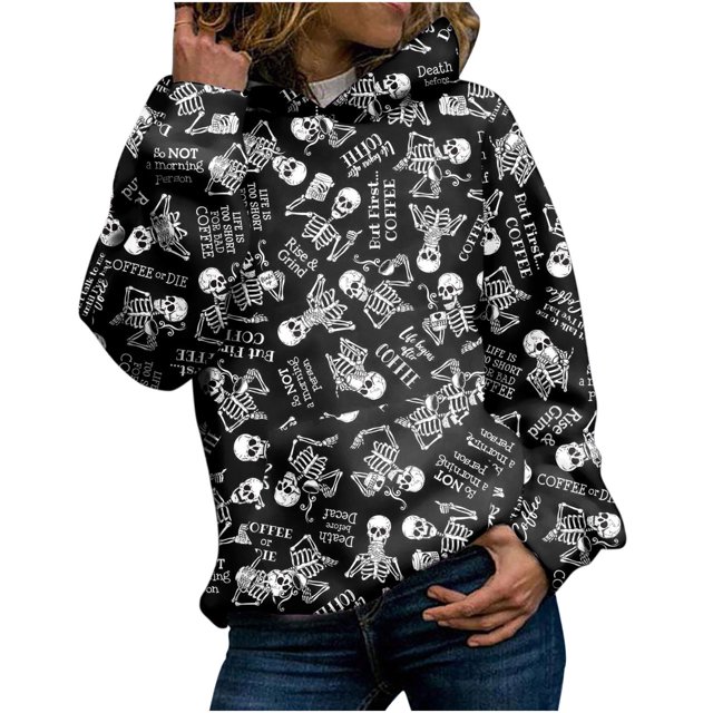 Sudadera con capucha y cuello redondo de manga larga con estampado de Halloween para mujer Fridja bvmnju4905