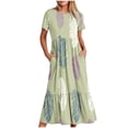 thumbnail image 1 of Robe d'Été pour Femmes 2024 Mode Grande Taille Manches Courtes Col Rond Ample Couleur Dégradée Longue Robe Rabais de 50 % Liquidation!, 1 of 4