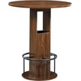 thumbnail image 4 of New 31.5" Round Bar Table & 2 Stools Set, Walnut Wooden/Metal with Footrest, 4 of 7