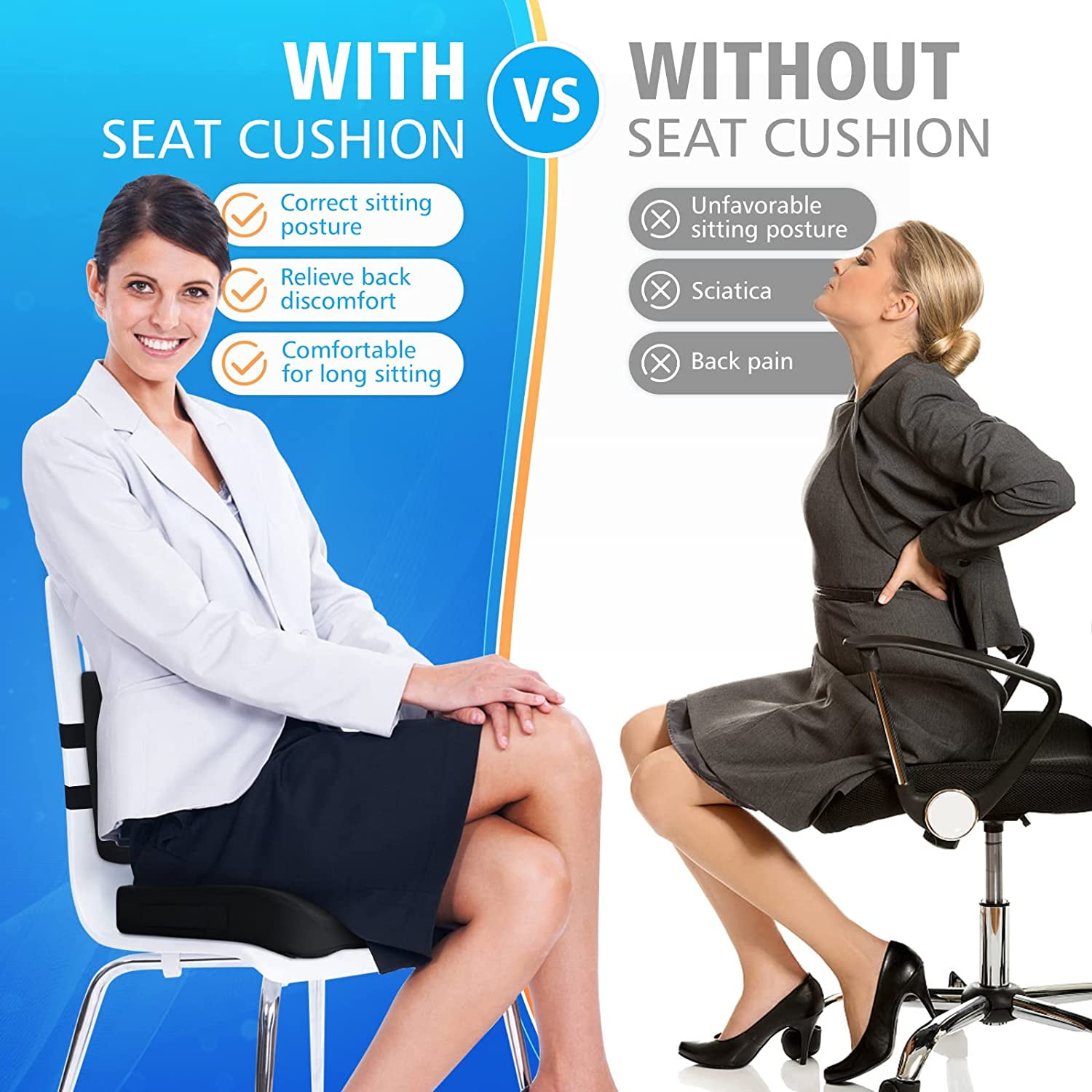 Seat Cushion Lumbar Support Pillow with Adjustable Strap Chair Cushions for Sciatica Pain Relief with Washable Cover Memory Foam for Car Travel and Wheelchair Black Walmart