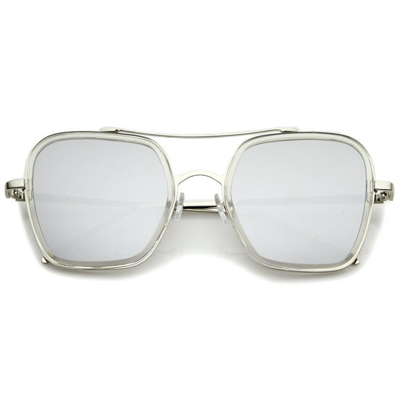 sunglassLA - Modern Slim Temple Browbar Color Mirrored Flat Lens Square Sunglasses - 52mm