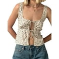 thumbnail image 2 of KelaJuan Women Fashion Tank Tops Floral Print Front Tie-Up Summer Slim Fit Sleeveless Cropped Tops, 2 of 6