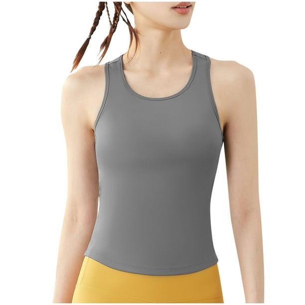 Tops de Yoga para Mujeres Manga Corta Cuello Redondo Deportes Elásticos, Top Ajustado para Primavera Verano Y Otoño