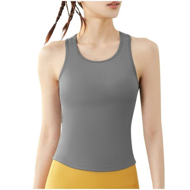 Tops de Yoga para Mujeres Manga Corta Cuello Redondo Deportes Elásticos, Top Ajustado para Primavera Verano Y Otoño