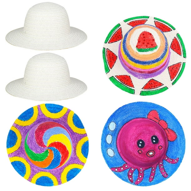 Coofit Kids Straw Hat Decorative DIY Painting Creative Beach Sun Hat Straw  Bucket Hat