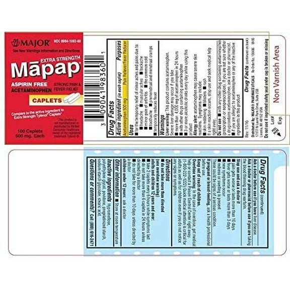 Mapap Extra Strength 500mg Caplets - 100 CT by MAJOR PHARMACEUTICALS