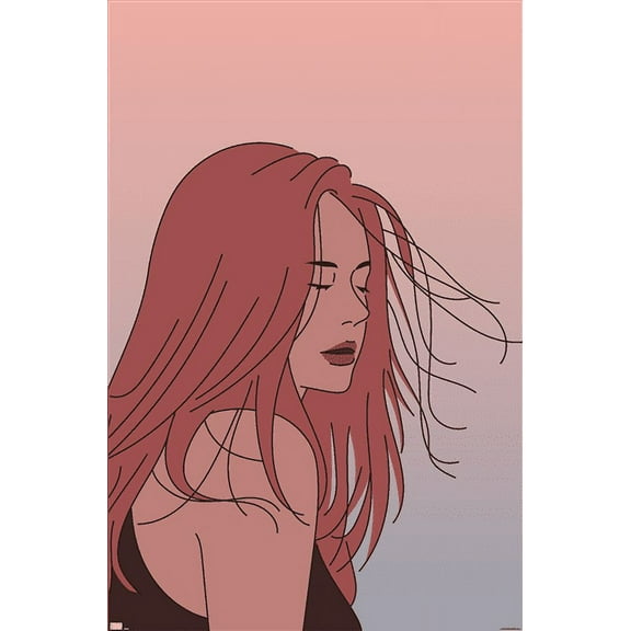 Hand Drawn Woman With Blowing Hair Wall Poster, 22.375" x 34"