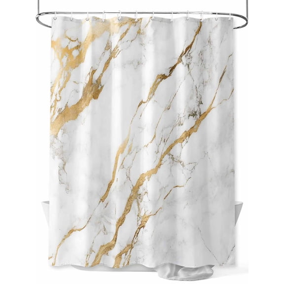 Shower Curtain White Gold Marble Shower Curtains for Bathroom, Waterproof Polyester Shower Curtain Set with Hooks, Small Stall Size 36" x 72" Modern Marble