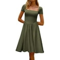 thumbnail image 3 of Women Fashion Summer 2025 Square Neck Short Sleeve A-Line Midi Dress Long Sundress, 3 of 10