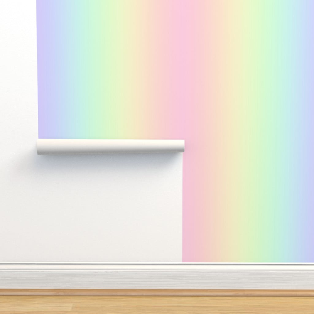 Removable Water-Activated Wallpaper Pastel Rainbow Rainbow Rainbow Baby Pink 