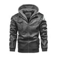 thumbnail image 2 of HAPIMO Men's Motorcycle Leather Jacket Quilted Warm Jacket Multi Pocket Thickened Detachable Hooded Plus Size Hooded Jacket Gray M, 2 of 9
