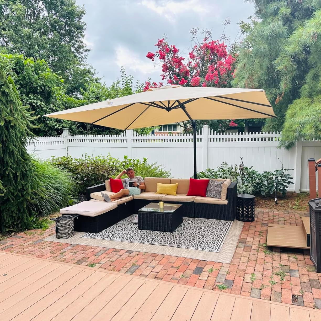 PURPLE LEAF 10 Feet Patio Umbrella with Base Outdoor Cantilever Square Umbrella Aluminum Offset Umbrella with 360-degree Rotation for Garden Deck Pool Patio, Beige