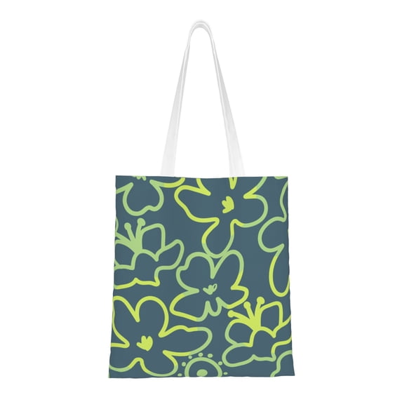 YFYANG Reusable Cotton Canvas Tote Shopping Bag, Green Flower Graffiti Washable Portable Grocery Bag for Daily Travel