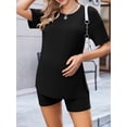 thumbnail image 4 of Weardear Maternity Sets 2 Piece Outfits Drop Shoulder Short Sleeve Split Side Shirts and Biker Shorts Summer Pregnancy Clothes, 4 of 6