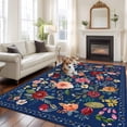 thumbnail image 2 of 6x9 Area Rugs for Living Room, Navy Blue Flowers Non Slip Area Rugs for Kitchen Bedroom Entryway, Spring Vintage Floral Leaves Farmhouse Washable Carpet Runner Rug Floor Mats for Bedroom Home Decor, 2 of 8