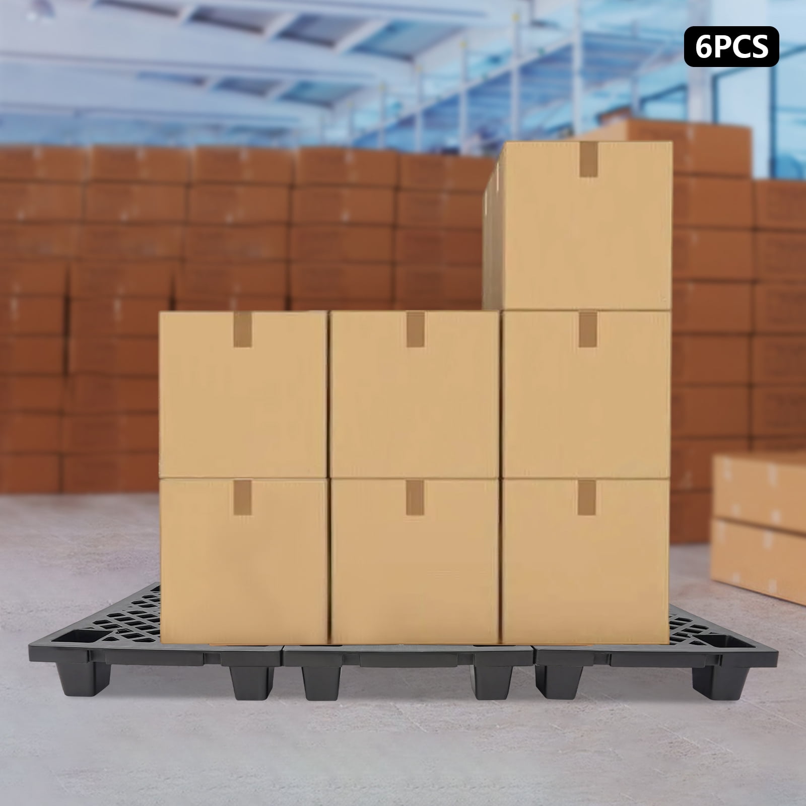 6 Pcs Strong Load Capacity Interlocking Storage Pallets Black Rectangular 23.62*15.75*3.94in for Warehouses