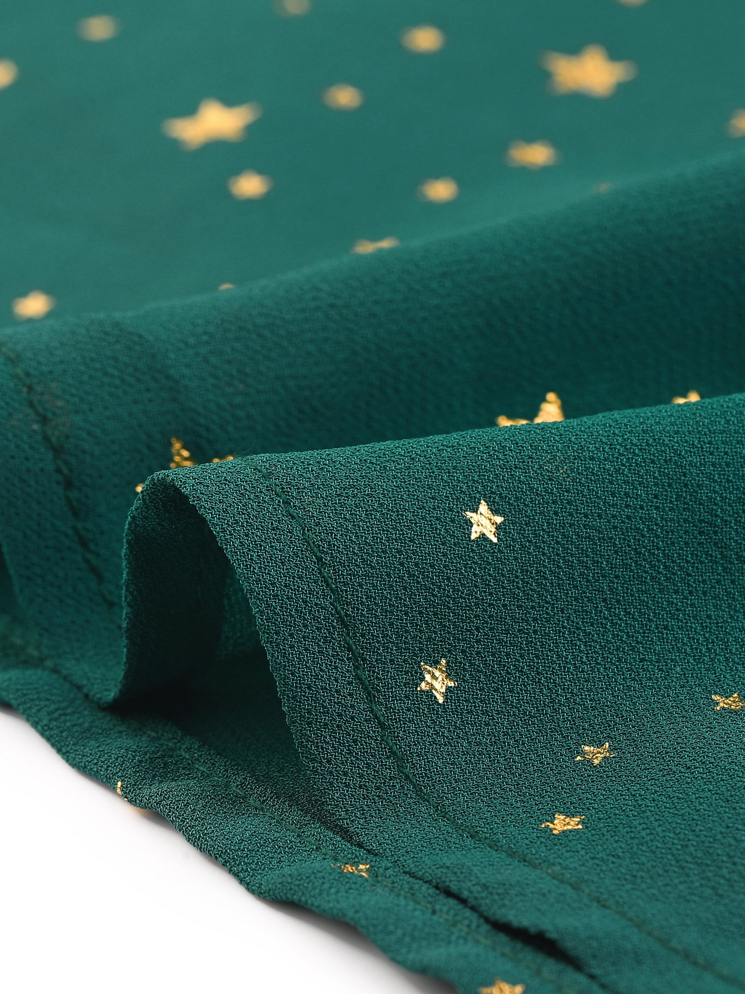 Unique Bargains Women's Smocked Waist Chiffon Long Sleeve Shiny Star Dress L Dark Green