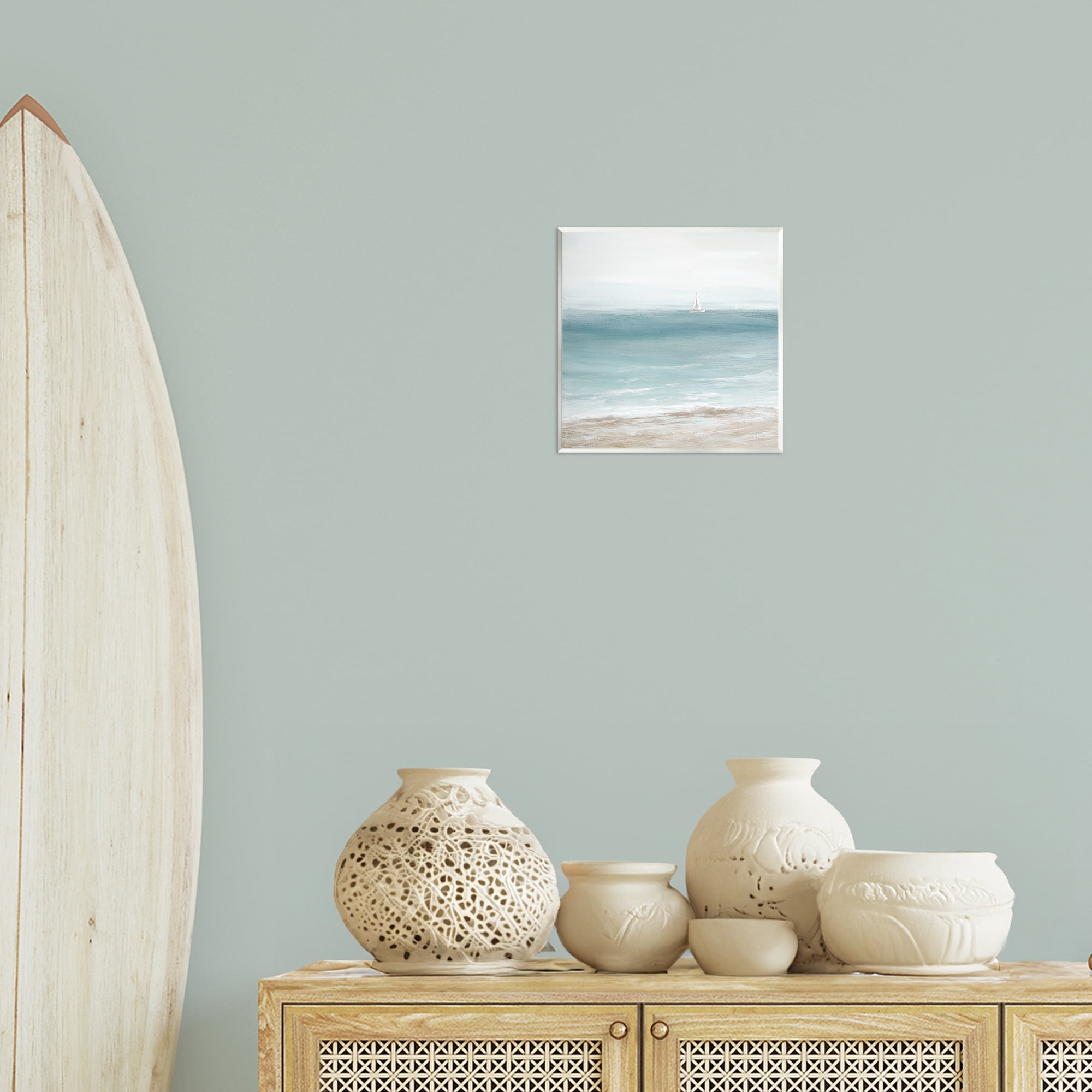 Stupell Industries Distant White Sailboat Nautical & Beach Painting Unframed Art Print Wall Art, 12 x 12