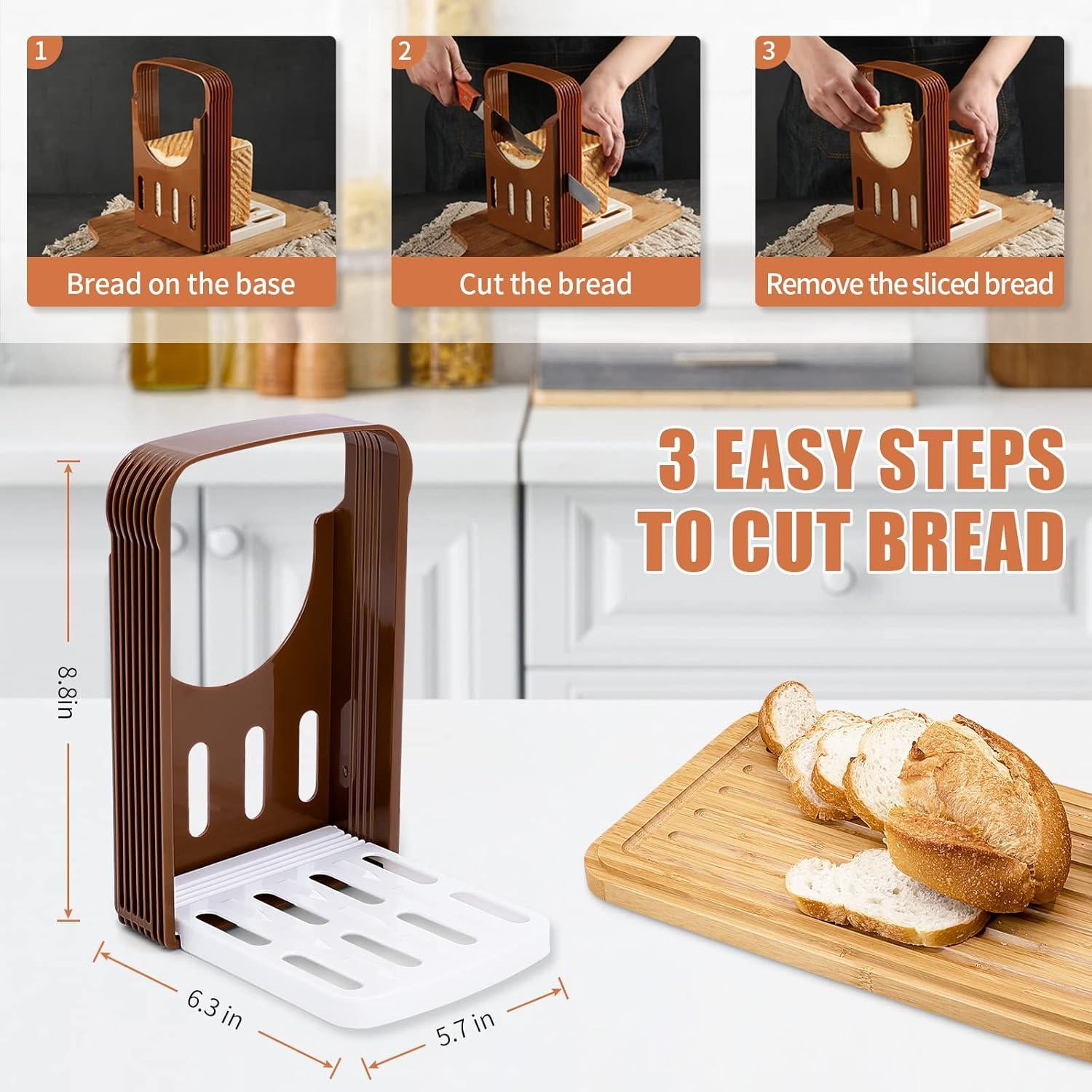 Bread Box With Bamboo Wood Cutting Board Lid & Bread Slicer Holder, Rectangular Cream Color Bread Container For Kitchen Countertop, 14.8 x 8.4 x 5.3in, Bread Storage Container