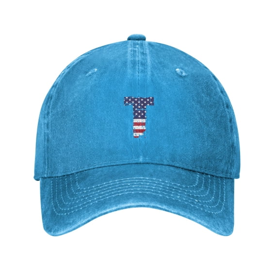 ZICANCN Adjustable Baseball Cap Women, Alphabet T America Usa Flag Hats for Men Adult Washed Cotton Denim Baseball Caps Fashion, Blue