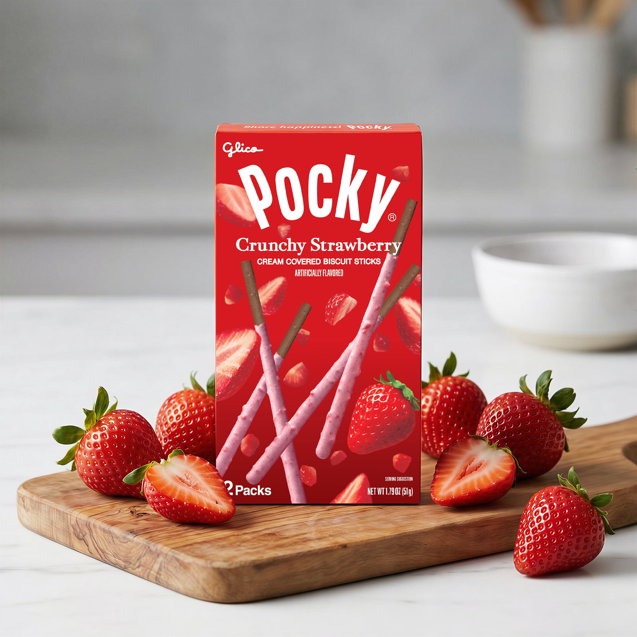 Pocky Crunchy Strawberry Biscuit Sticks 1.79 oz with Strawberry