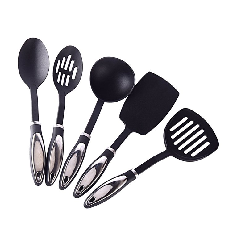 5pcs Cooking Utensils Set Nylon Non-Stick Cookers Heat-Resistant Kitchenware Kit (Black), Size: 33.5*9*2cm