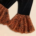 thumbnail image 6 of HCNTES Baby Girl Halloween Outfit Long Sleeve Letter Print Tops Pumpkin Flared Pants Headband Set 2Pcs Fall Clothes(Style1,6-12 Months), 6 of 8