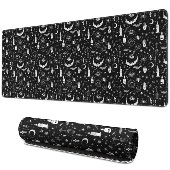 Long Mouse Pads for Desk,Black White Halloween Candle Eye Bat Desk Mats on Top Of Desks, Desk Mouse Pad Extra Large with 3mm Non-Slip Base and Stitched Edge for Gaming,Work,Home 31.5"x11.8"