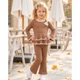 thumbnail image 5 of Yaoqi 5T Little Girl Outfit Set 6T Child Girls Clothes Ruffle Long Sleeves Bowknot Top Solid Color Flared Pants 2pcs Clothing Khaki, 5 of 7