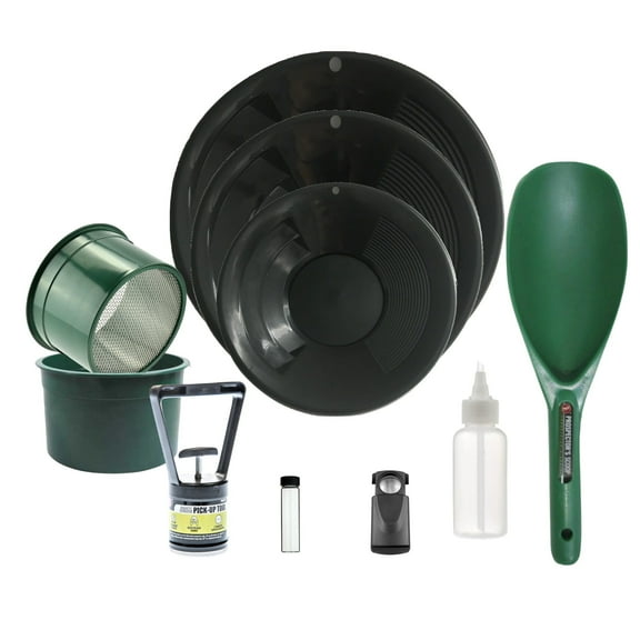 Gold Panning Kit | Double-Riffle Gold Pans, Double Screens, Prospector Scoop, Magnet, Snuffer & Vial