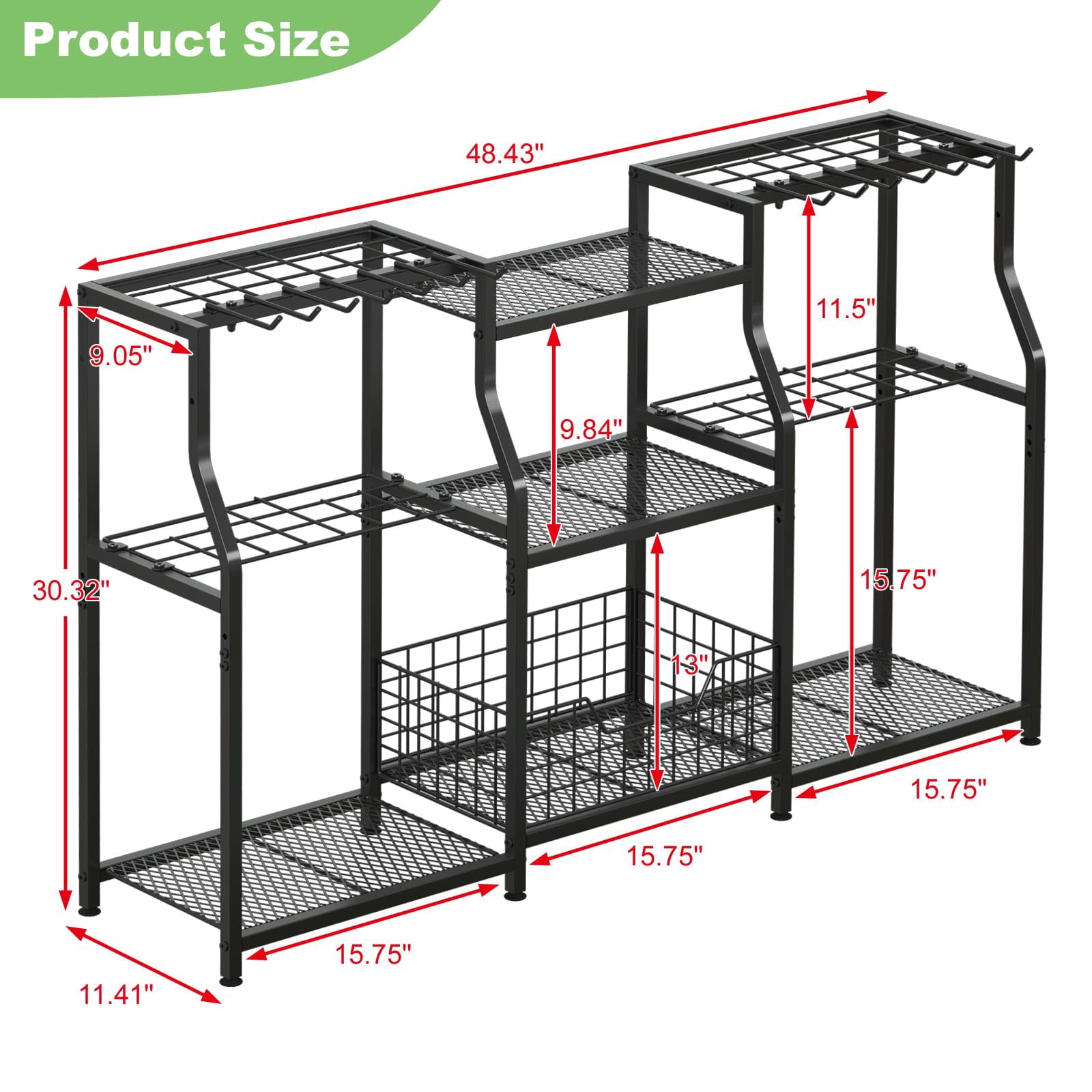 Garden Tool Organizer, Heavy Duty Yard Tool Tower Rack for Garage Organization and Storage, 3 Tier Utility Garden Tool Rack with hooks for Garden/Shed/Garage/Yard/Basement/Lawn