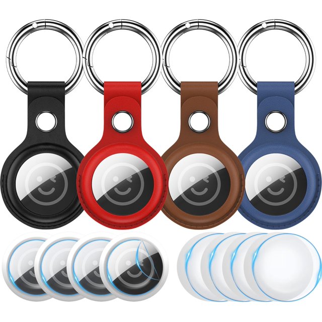 Funda de piel Airtag RFUNGUANGO para Apple Air Tag con 4 protectores