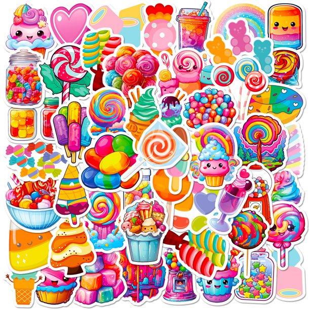 Paquete de pegatinas con temática de caramelos, 50 unidades, piruletas coloridas de estilo kawaii